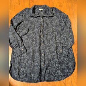 J Jill PureJill Cotton Gauze Blue Tunic Button Down Blouse XL
